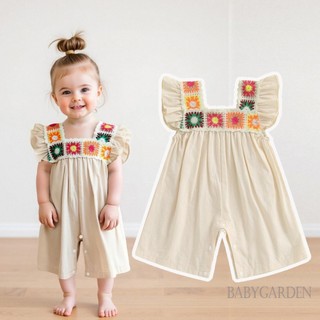 / / -Bộ áo liền quần mùa hè cho bé gái Áo liền quần thêu hoa cổ vuông