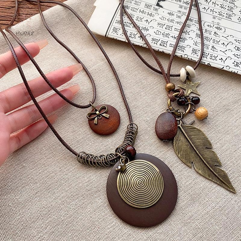HNKMP Vintage Boho Vòng Cổ Kim Loại Dành Cho Nữ Cổ Dài Dây Xích Mặt Dây Chuyền Handmade Tuyên Bố Lớp Trang Sức Phụ Kiện.