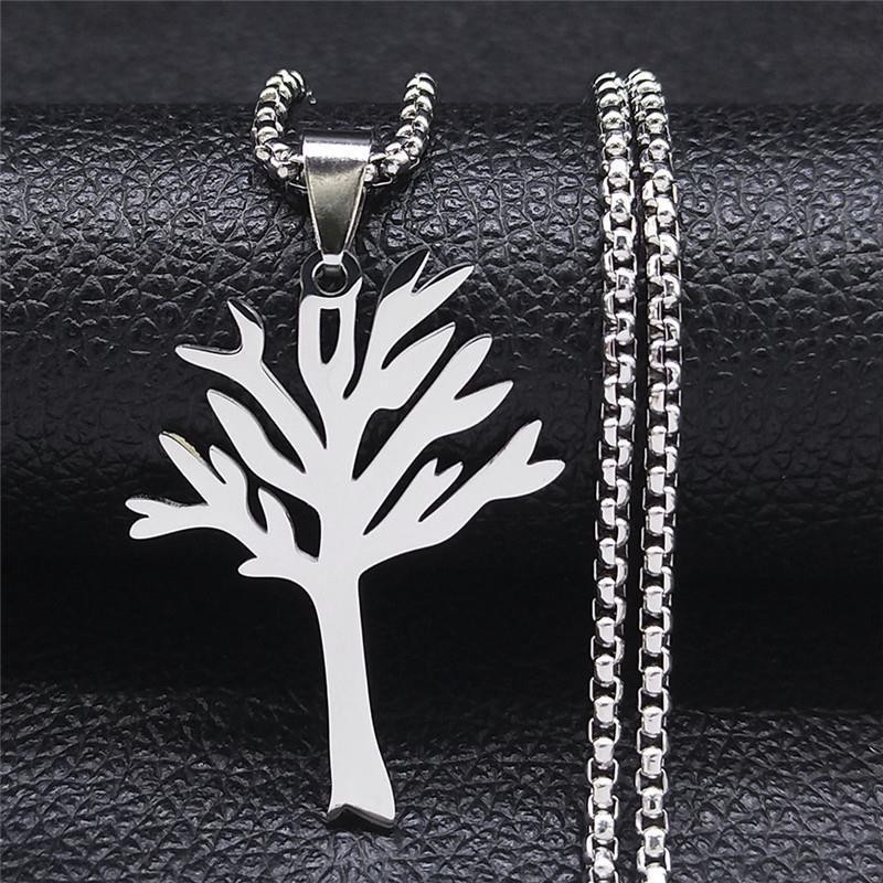 Vòng cổ cây cuộc sống tối giản bằng thép không gỉ Mặt dây chuyền phù hợp độc đáo dành cho nam nữ