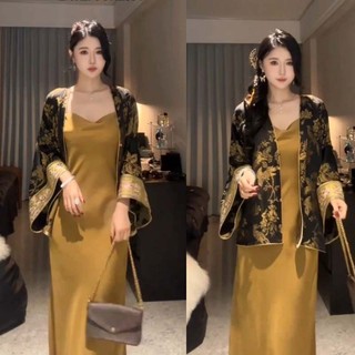 Đơn / Bộ Đồ Mùa Thu Cao Cấp Phong Cách Trung Hoa Phong Cách Trung Hoa Áo Khoác Sang Trọng Thời Trang + Đầm Bộ Đồ Hai Mảnh 24.12.10