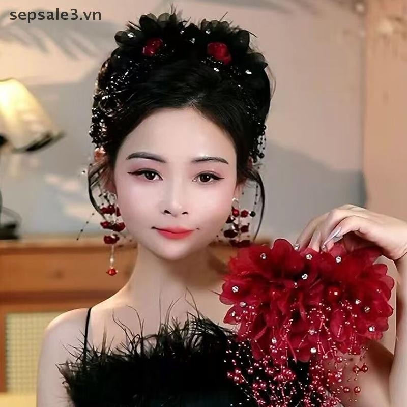 # VN # Nữ Lưới Hoa Ngọc Trai Dây Kẹp Tóc Nữ Lông Tơ Vuốt Tóc Phụ Kiện Tóc Mũ Đội Đầu.