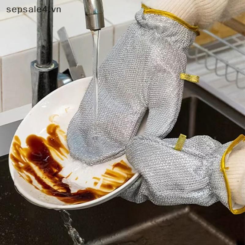 # MỚI # 1 Găng tay làm sạch công việc nhà Dây thép Găng tay rửa chén Bàn chải chống nước Bát dầu Hiện vật Găng tay bạc làm sạch gia đình.