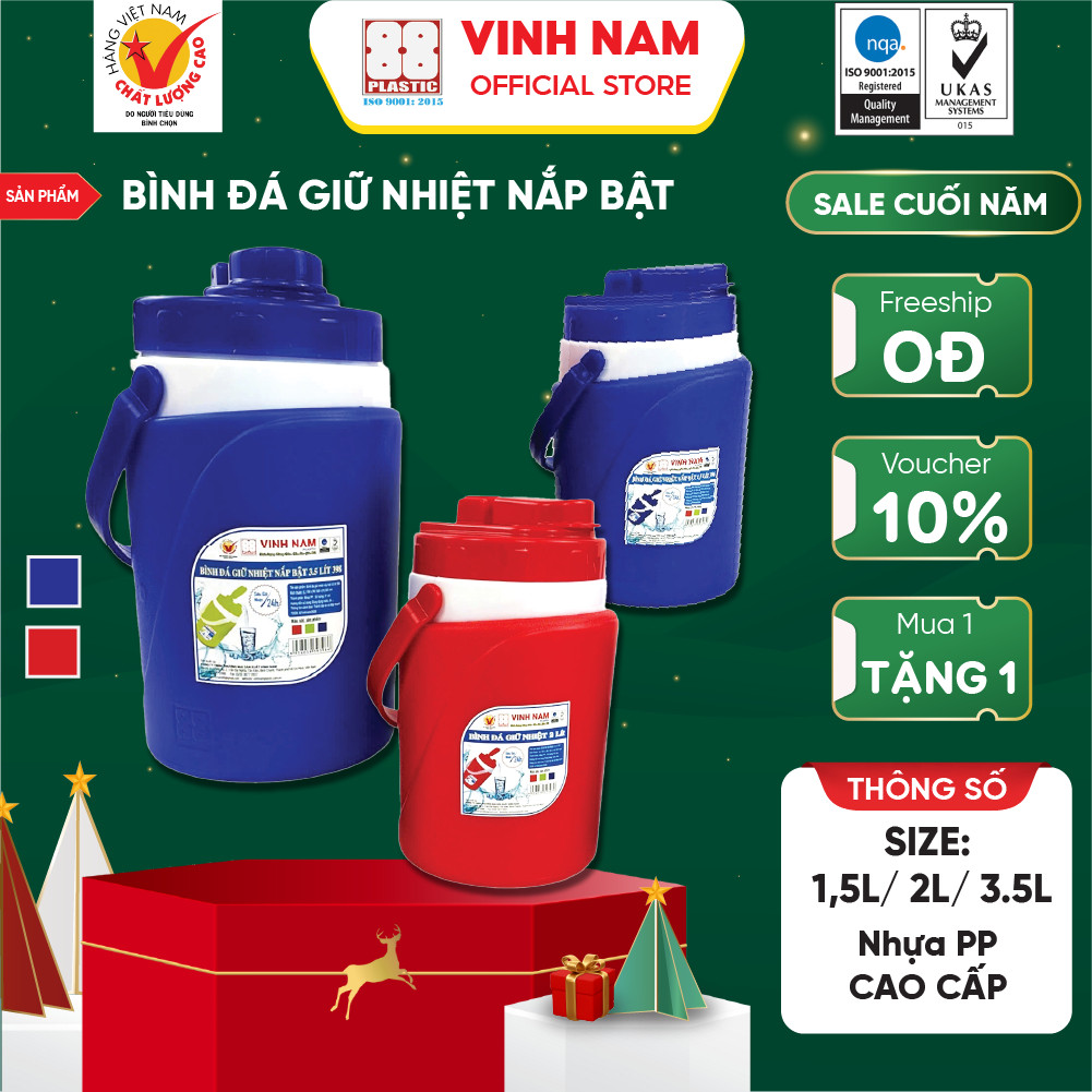 Bình Đá Giữ Nhiệt Nắp Bật Vinh Nam Plastic 1.5L 2L 3.5L Giữ Nhiệt Lên Đến 24h Bình Nước Giữ Nhiệt