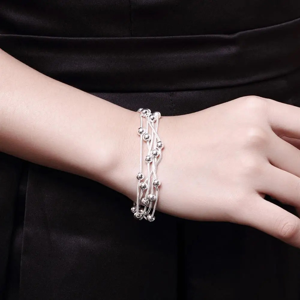 Bạc 925 Cổ Điển Năm Dây Hạt Vòng Tay Vòng Cổ Dành Cho Nữ Bộ Trang Sức Thời Trang