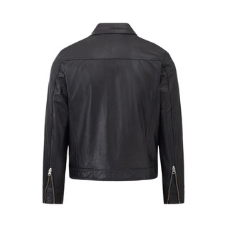 Áo da dê nam Collar FTT LEATHER khuy cổ phối gân dọc khoá cao cấp AD415D40