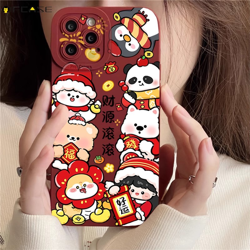 Dành Cho Vivo X200 Pro Mini X100s X100 X90 X80 X70 Pro Plus Ultra Ốp Điện Thoại Tết Nguyên Đán Mèo May Mắn Chó Con Chim Cánh Cụt Gấu Trúc Thỏ Hoạt Hình Dễ Thương Vỏ Mềm Ốp Lưng