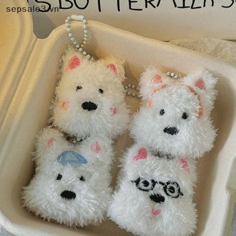 # VN # West Highland Terrier Puppy Móc khóa sang trọng dễ thương Túi búp bê nhồi bông mềm mại Vòng chìa khóa Mặt dây chuyền quà tặng sinh nhật cho nữ.