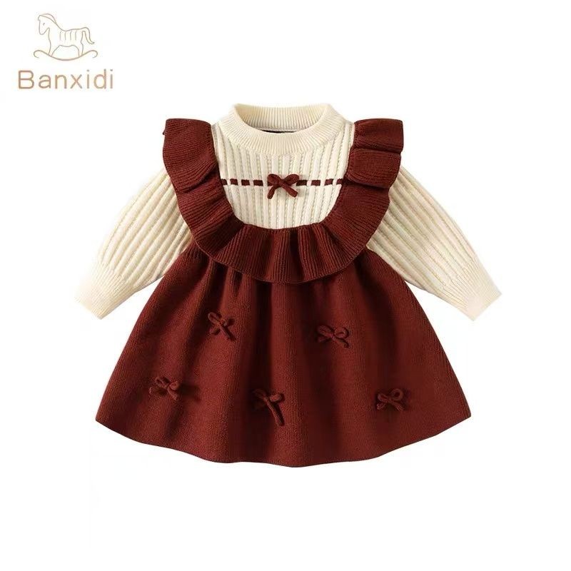 Hàng sẵn có Đầm Bé Gái Thu Đông Phong Cách Mới Cho Bé Một Tuổi Đầm Trẻ Em Áo Len Đỏ Đầm Công Chúa Quần Áo Mùa Đông Quần Áo Năm Mới