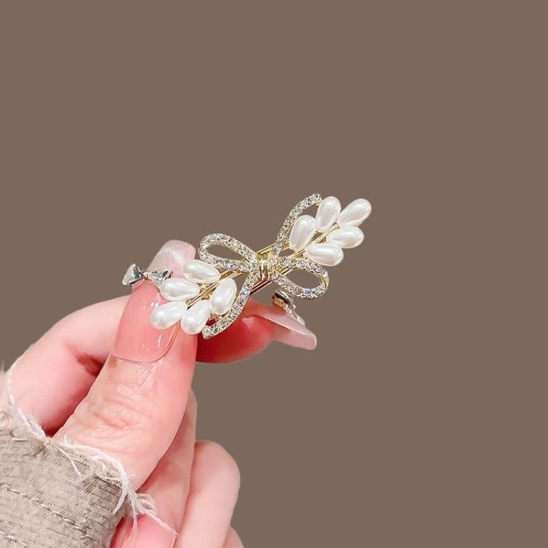 MAUROPOLI [Sẵn Sàng] Kẹp Tóc Kim Loại Nơ Ngọc Trai Nữ Phong Cách Mới Mori Phong Cách Cổ Tích Làm Đẹp Niche Bên Nổ Tóc Gãy Kẹp Mỏ Vịt Thời Trang