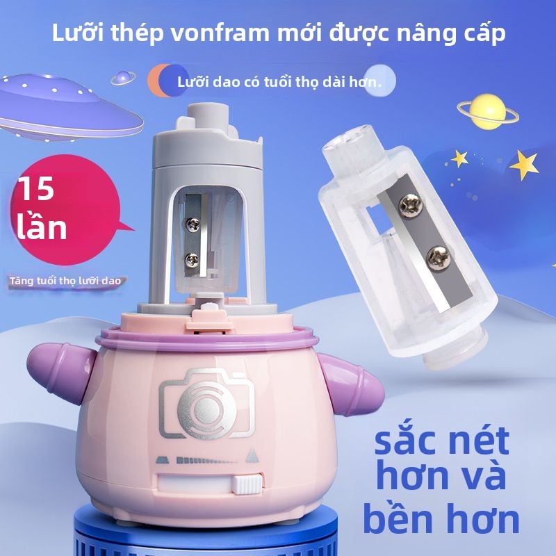 Product image Máy gọt bút chì điện thông minh hình phi hành gia – Sạc USB hoặc dùng pin, lưỡi dao siêu bền 7