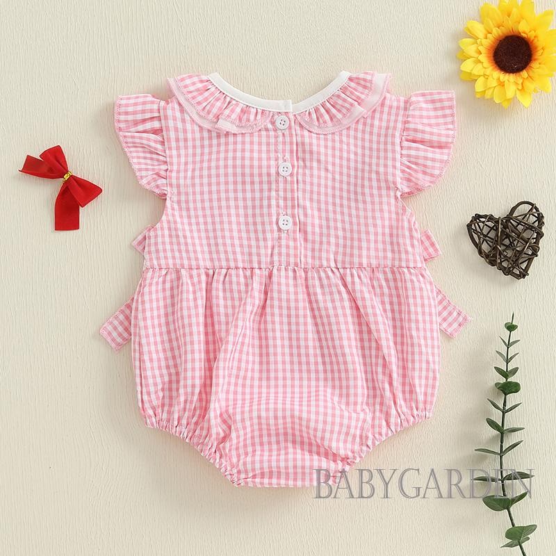 / / -Baby Bé Gái Rompers Nơ Thêu Kẻ Sọc Xù Cổ Tròn Tay Bay Quần Áo