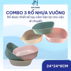 Bộ 3 Rổ Nhựa Vuông – Đựng Rau Củ Quả, Rau Sống, Nhẹ, Tiện Lợi, Đa Dụng