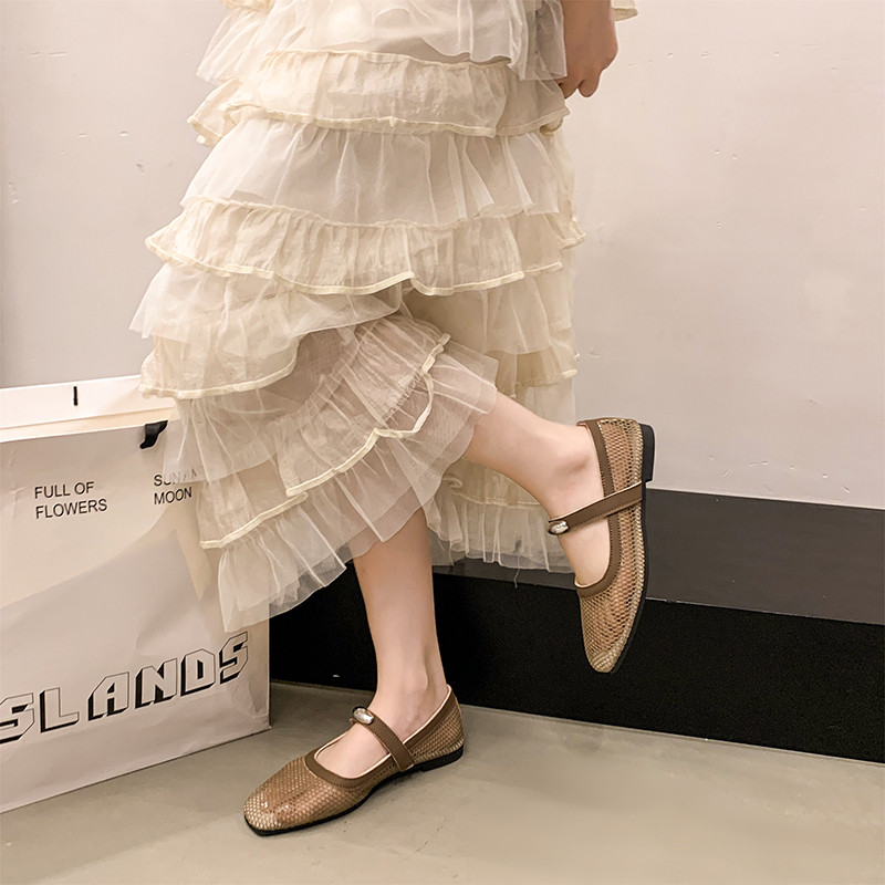 Atikota Thoáng Khí Rỗng Ra Đầu Vuông Slip On Giày Nhẹ Thoải Mái Mary Janes Dành Cho Nữ