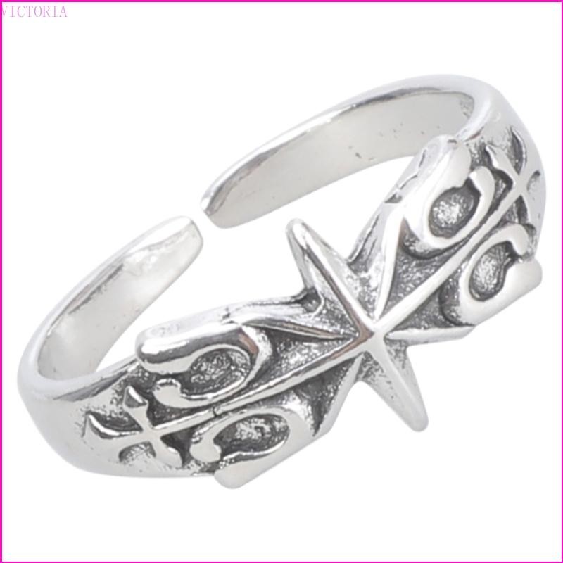 VIC Handmade Vintage Hexagram Nhẫn Mạ Bạc Kim Loại Nhẫn Ngón Tay Phụ Kiện Văn Hóa Huyền Bí Trang Sức Cho Thời Trang Trung Hoa