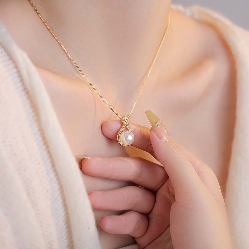 Vòng Cổ Túi May Mắn Mạ Vàng 18K Thời Trang Phù Hợp Với Tối Giản Nữ Giả Ngọc Trai Mặt Dây Chuyền Xương Đòn Dây Chuyền