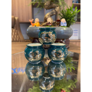 Bộ 3 chiếc cóng sứ dát vàng phụ kiện lồng chim Chào Mào, Chích Choè cao cấp