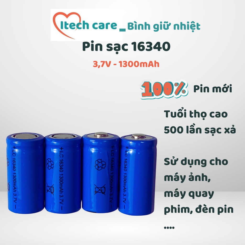 Pin Sạc 16340 1300MAh 3.7V Lithium Dùng Cho Máy Ảnh, Máy Quay Phim, Bàn ...