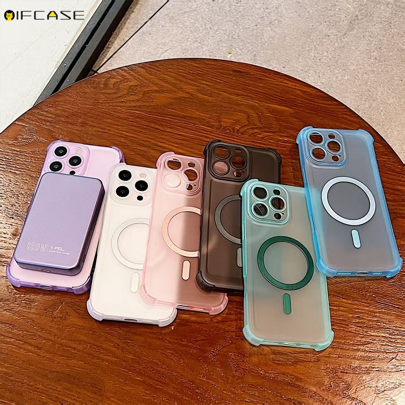 Tương Thích Cho iPhone 13 12 Mini 11 Pro XS Max XR X 7 8 Plus SE Ốp Điện Thoại Từ Tính Mờ Mờ Kinh Doanh Đơn Giản Túi Khí Chống Sốc Vỏ Mềm Ốp Lưng