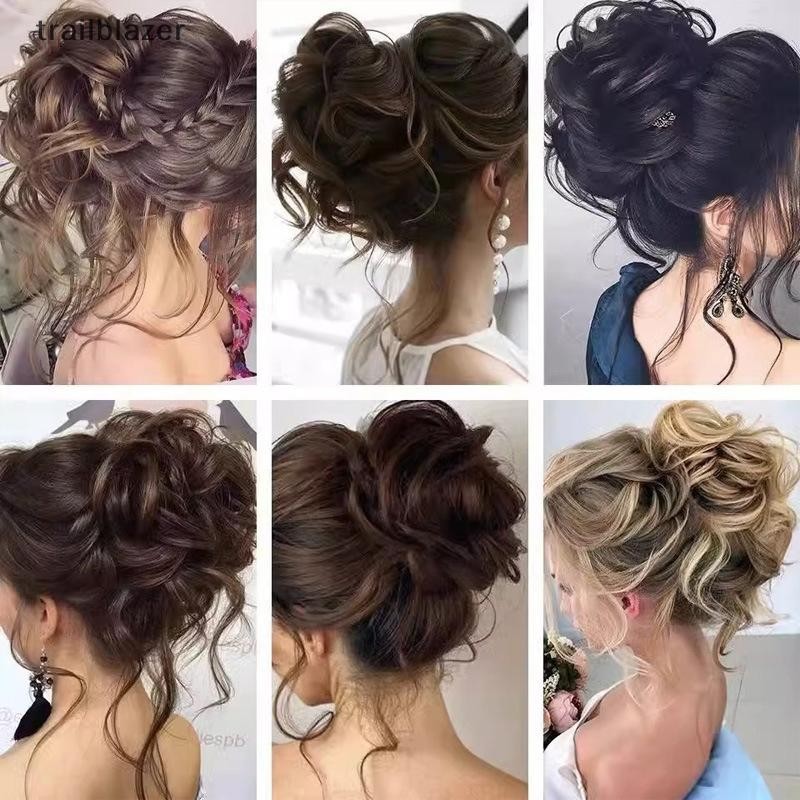 Trailblazer Tổng Hợp Xoăn Bun Lộn Xộn Móng Vuốt Chignon Kẹp Tóc Co Giãn Scrunchies Hairpieces Donut Updo Tóc Miếng Dành Cho Nữ Mới