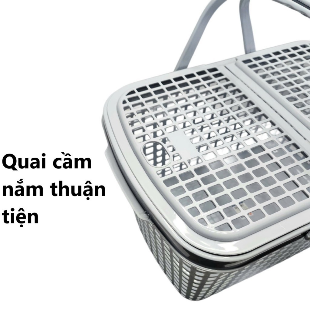 Giỏ làn caro đí sinh nhựa VIỆT NHẬT - Nắp lưới thoáng khí - Quần áo mẹ bé, chợ, siêu thị - 2600/1/2