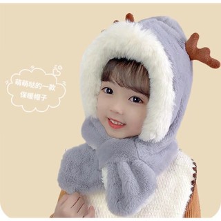 Mùa Đông Mũ Trẻ Em Khăn Tích Hợp Nam Nữ Dày Ấm Áp Sang Trọng Mũ Dễ Thương Bé Hươu Nhung Mũ Bảo Vệ Tai