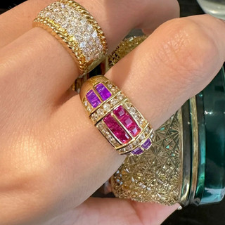 Châu Âu Mỹ ins Phong Cách Mới Đỏ Corundum Tím Nhẫn Kim Cương Nhẫn Nữ