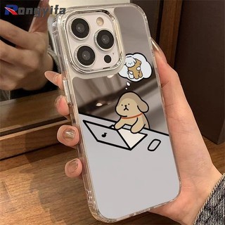 Ốp Gương Cặp Đôi Hoạt Hình Puppy Cho iPhone 16 Pro Max 15 14 Plus 13 12 Mini 11 Pro Max X XR XS Max 8 7 6 6s Plus SE2 SE3 Vỏ Mềm Dễ Thương Chó Chống Rơi Vỏ Điện Thoại