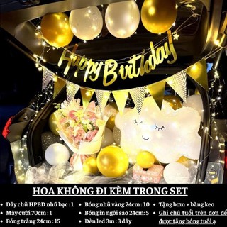 Set trang trí sinh nhật cho bé trai bé gái người lớn SNOT -VÀNG 01, Trang trí sinh nhật bằng bóng bay trong oto