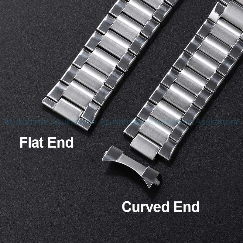 Dây đeo đồng hồ bằng thép không gỉ đầu cong 22mm Dây đeo đồng hồ kim loại đầu phẳng thay thế Dây đeo đồng hồ đa năng cho SEIKO Diver Vòng tay nam nữ có khóa gấp màu bạc