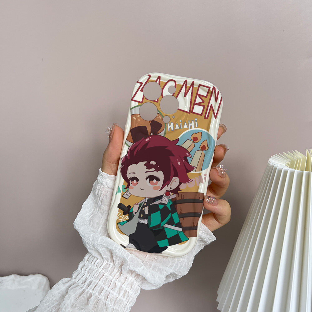 Ốp Lưng Cho Iphone 16 Pro MAX 11 12 13 14 15 Pro MAX 7 8 Plus 12 13 Mini XR Ốp Lưng Anime Dễ Thương Demon Slayer Kamado Nezuko Tanjirou Zenitsu Inosuke Hoạt Hình 3D Sóng Cong Cạnh