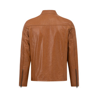 Áo da cừu nam FTT LEATHER Racer jacket trơn tay khoá dáng suông màu Vàng Nâu AD213C03