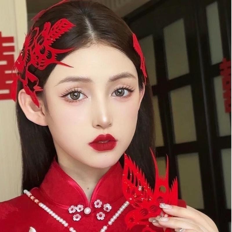 Mới Phong Cách Trung Hoa Màu Đỏ Hạnh Phúc Nhân Vật Cô Dâu Phụ Kiện Tóc Kẹp Tóc