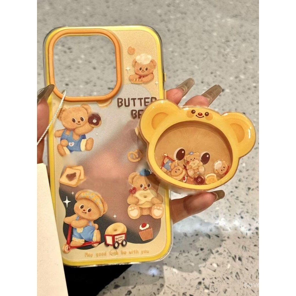 Ốp điện thoại Giá đỡ gấu bơ dễ thương cho iPhone 16/15promax/14 mẫu mới 13/12/11PRO thích hợp xsmax/xr sáng tạo plus lỗ lớn chống rơi Ốp bảo vệ toàn bộ WNID