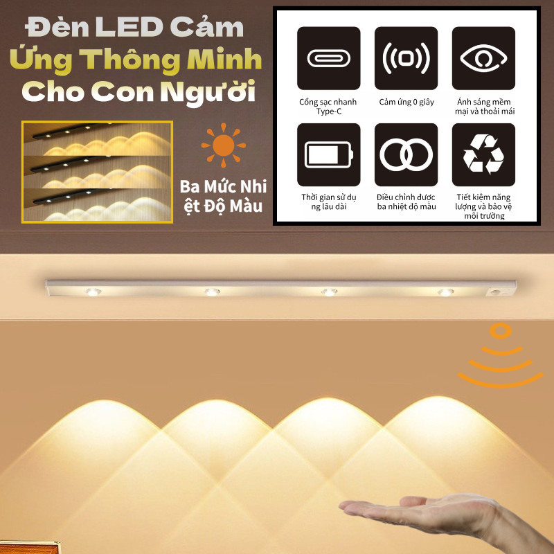 Đèn LED Trang Trí Điều Chỉnh Độ Sáng Đèn Cảm Biến Thông Minh Cơ Thể Người Đèn Thích Hợp Cho Tủ Quần Áo, Tủ Rượu