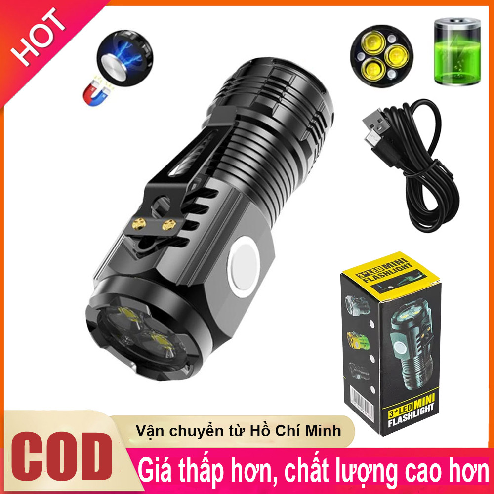 Đèn pin cầm tay mini siêu sáng chiếu xa, pin trâu, vỏ nhôm, 5 chế độ ...
