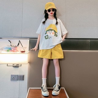 Bộ đồ thể thao bé gái mùa hè hình hoạt hình dễ thương – Áo thun tay ngắn + quần short rộng rãi thoải mái