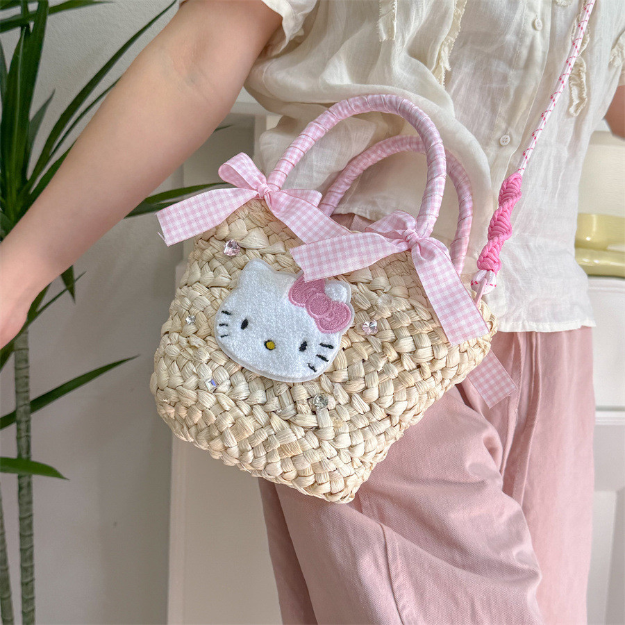 Túi Cõi Đeo Vai Đeo Chéo Hello Kitty Cỏ Dệt Túi Pufan Đi Biển Đi Du Lịch