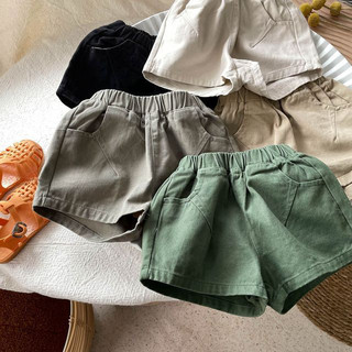 Quần short cotton mùa hè cho bé trai và bé gái, phong cách Hàn Quốc, rộng rãi, quần màu trơn thường ngày cho trẻ em