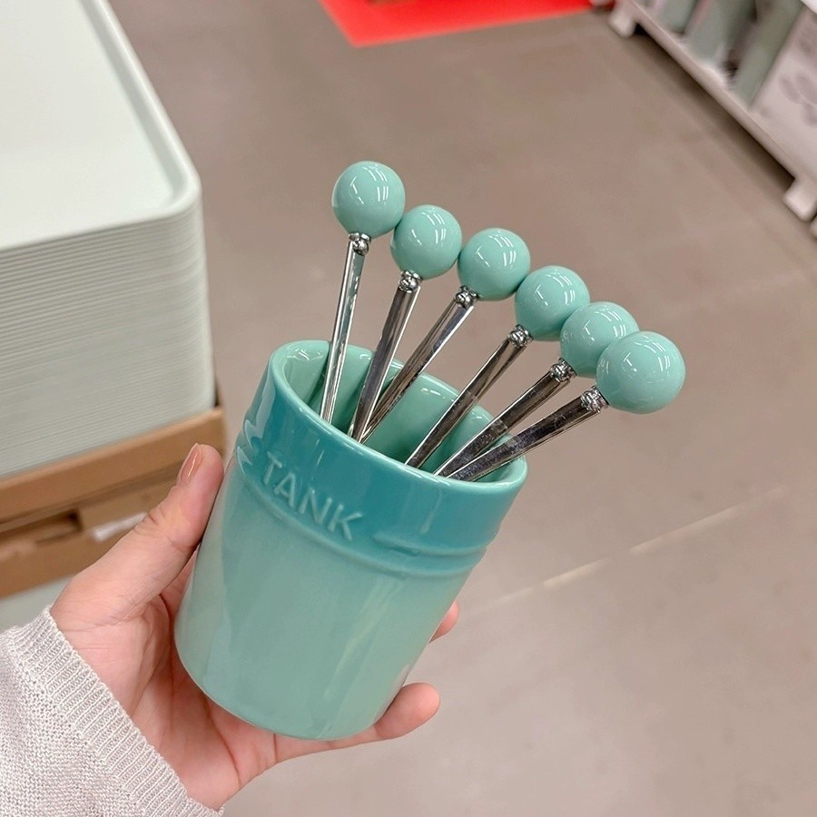 ✨Nĩa trái cây bằng thép không gỉ 304 có đế Bộ nĩa trái cây bằng gốm Dopamine có thể đặt trái cây có thể hái 25.5.20