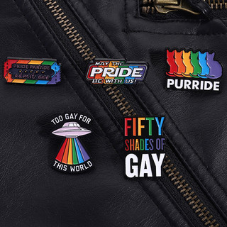 LGBT Cầu Vồng Văn Bản GAY Men Trâm Sáng Tạo Cá Tính Mèo UFO Kim Loại Pin Ba Lô Quần Áo Phụ Kiện Quà Tặng Cho Bạn Bè