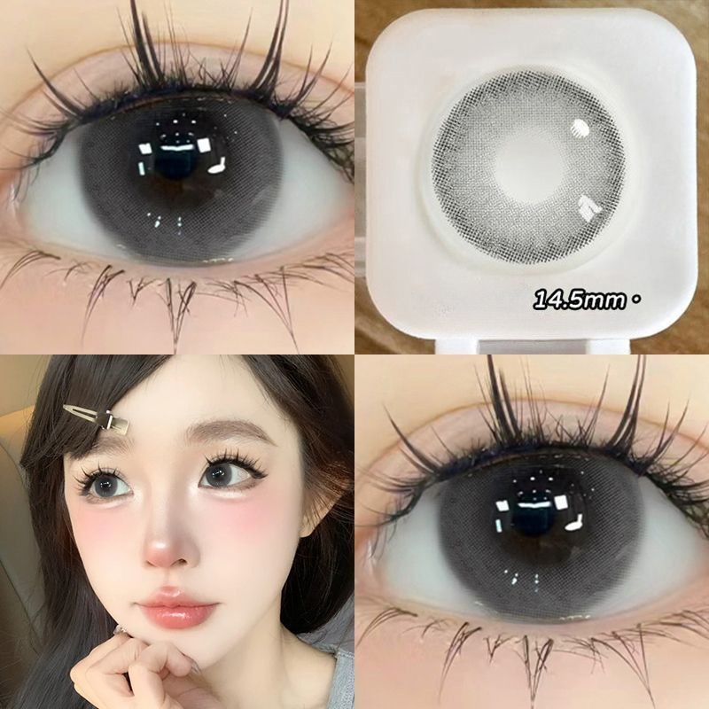 Set 2 Kính Áp Tròng Màu Đen contact lenses 0 ~ -8.00 black len 14.2mm lens cận lens nâu bean black 1108