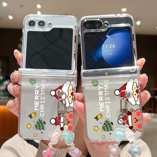 Ốp điện thoại trong suốt họa tiết người tuyết Giáng sinh cho Samsung Galaxy Z Flip 6 Z Flip 5 Z Flip 4 Z Flip 3 5G với vòng tay đầy màu sắc Bản lề đầy đủ PC cứng Ốp điện thoại chống sốc Flip6