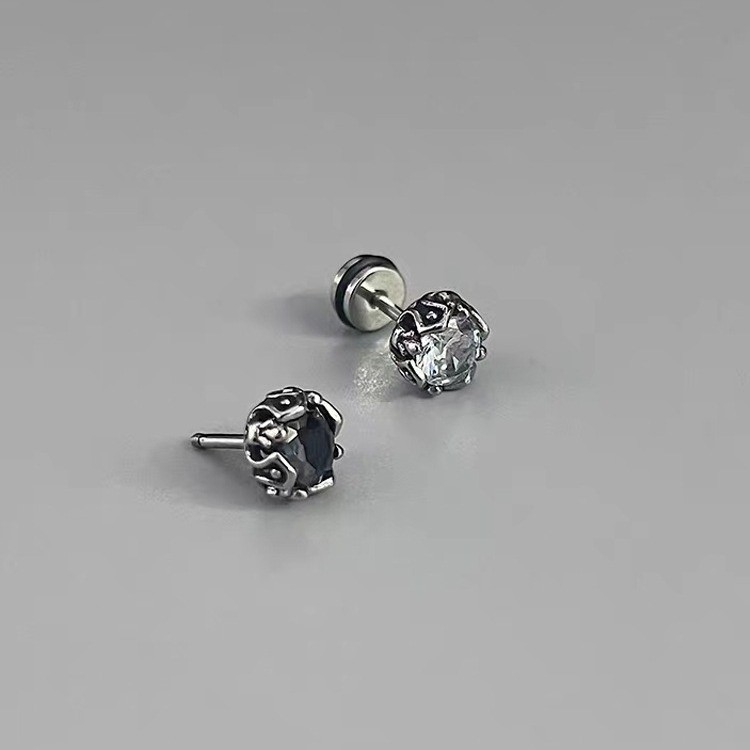 Bông tai Zircon tròn bằng thép titan cổ điển Nam đơn giản độc đáo