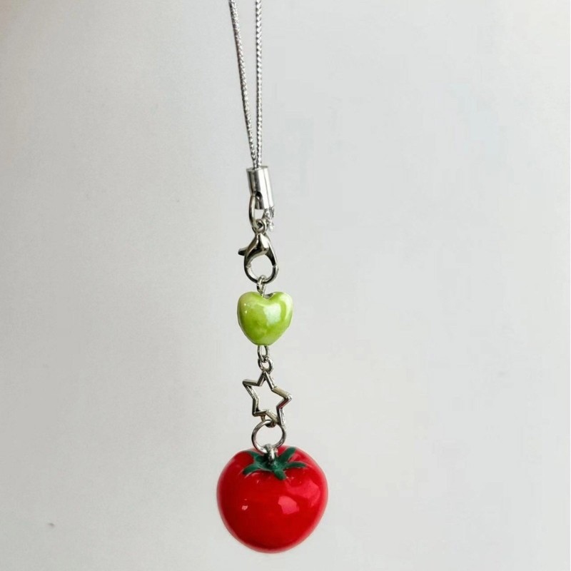 PPY Đa Năng Charm Cà Chua Với Lá Xanh Và Cô Gái Nhân Vật Móc Khóa Phụ Kiện Thời Trang Cho Nữ Hợp Thời Trang