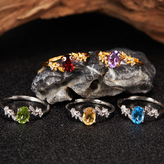 Nhẫn Bạc Nữ S925 Bạc Có Thể Điều Chỉnh Nhẫn Tự Nhiên Topaz Garnet Ametrine Olivine Lá Màu Đá Quý Nhẫn Vòng Chỉ Tay Ngũ Sắc
