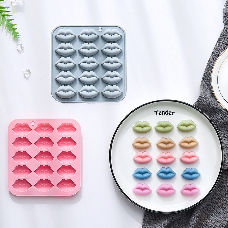 15 Khoang Môi Mô Hình Khuôn Silicon Ngày Lễ Tình Nhân Series Bánh Sô Cô La Khuôn Fondant Thạch Epoxy Khuôn DIY Dụng Cụ