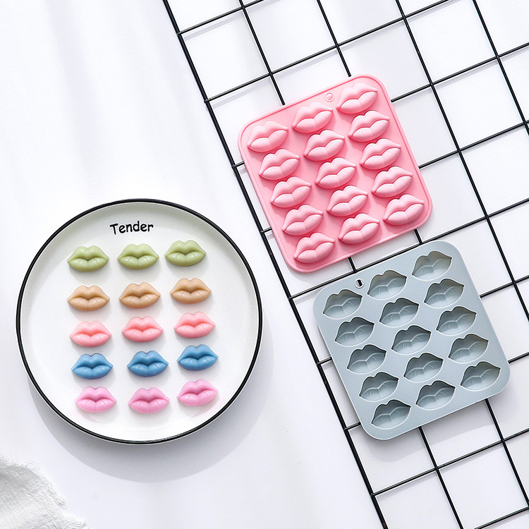 15 Khoang Môi Mô Hình Khuôn Silicon Ngày Lễ Tình Nhân Series Bánh Sô Cô La Khuôn Fondant Thạch Epoxy Khuôn DIY Dụng Cụ