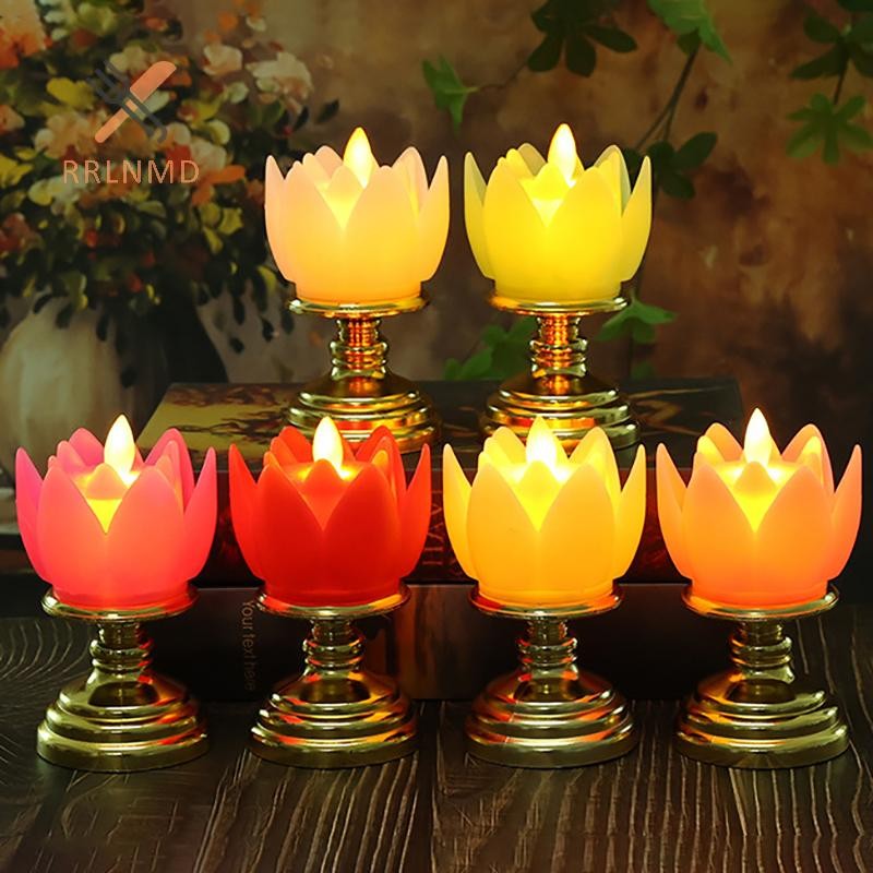 Rrlnmd LED Hoa Sen Hoạt Động Nhiều Màu Sắc Mềm Mại Tự Nhiên Đèn Phật Cầu Nguyện Nhấp Nháy Đèn Trà LED Trang Trí Đền Mới