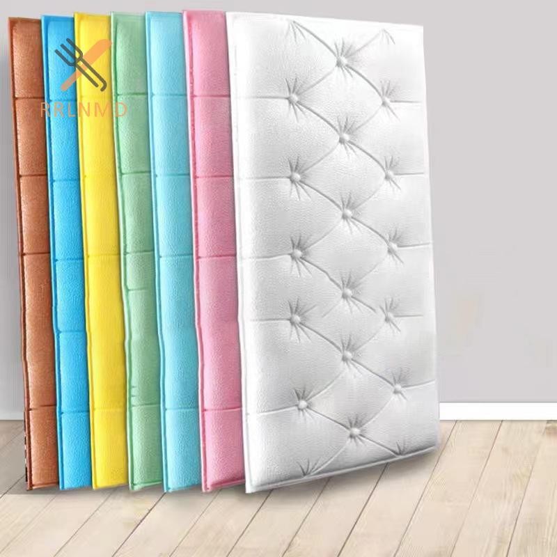 Rrlnmd Giấy dán tường xốp chống va chạm Miếng dán đầu giường Túi mềm tự dính Phòng trẻ em 3D Nhãn dán tường ba chiều MỚI