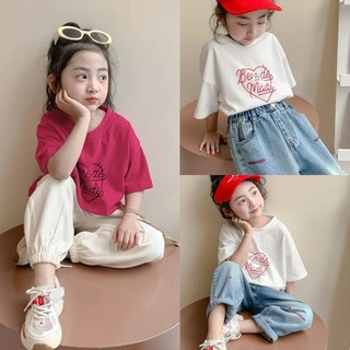 AT9-M-Áo thun cộc tay Form rộng hình Trái tim cho bé gái  -size từ 9-40Kg